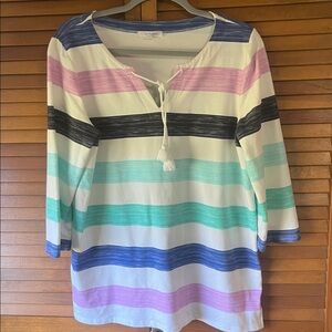 Talbots Blue and White Striped Top 3/4 Sleeve size L